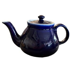 Vtg 1950 Hall Cobalt Blue Teapot Ceramic Holds 6 Cups Bottom Stamped.  Gold Worn